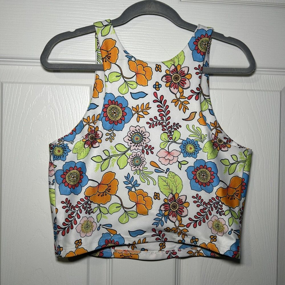 Becco Tank Top Women's Small Multicolor Floral High Neck Cropped Summer NWOT - Picture 3 of 3